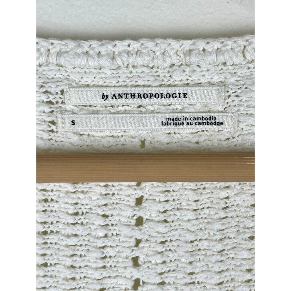 NWT! ANTHROPOLOGIE‎ Sheer Long-Sleeve V-Neck Knit Sweater Ivory Cream Size S - Picture 7 of 11